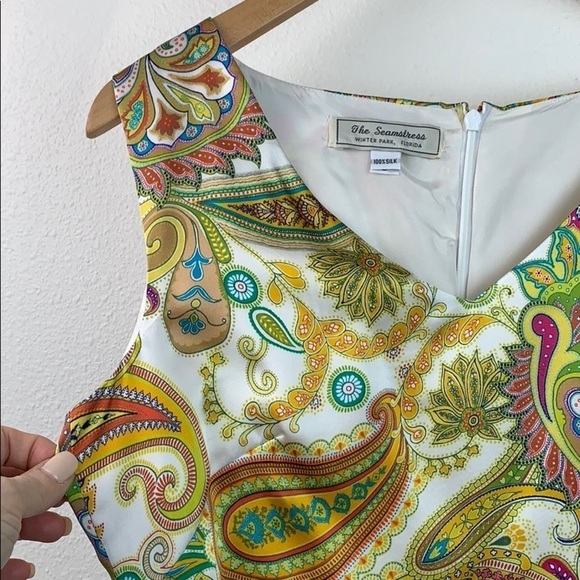 Winter Park boutique bespoke silk paisley fit & flare wedding, brunch dress EUC - Picture 2 of 8